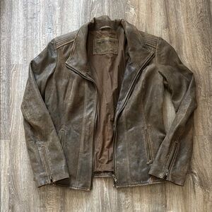 Lamarque Distressed Brown Leather Bomber Jacket